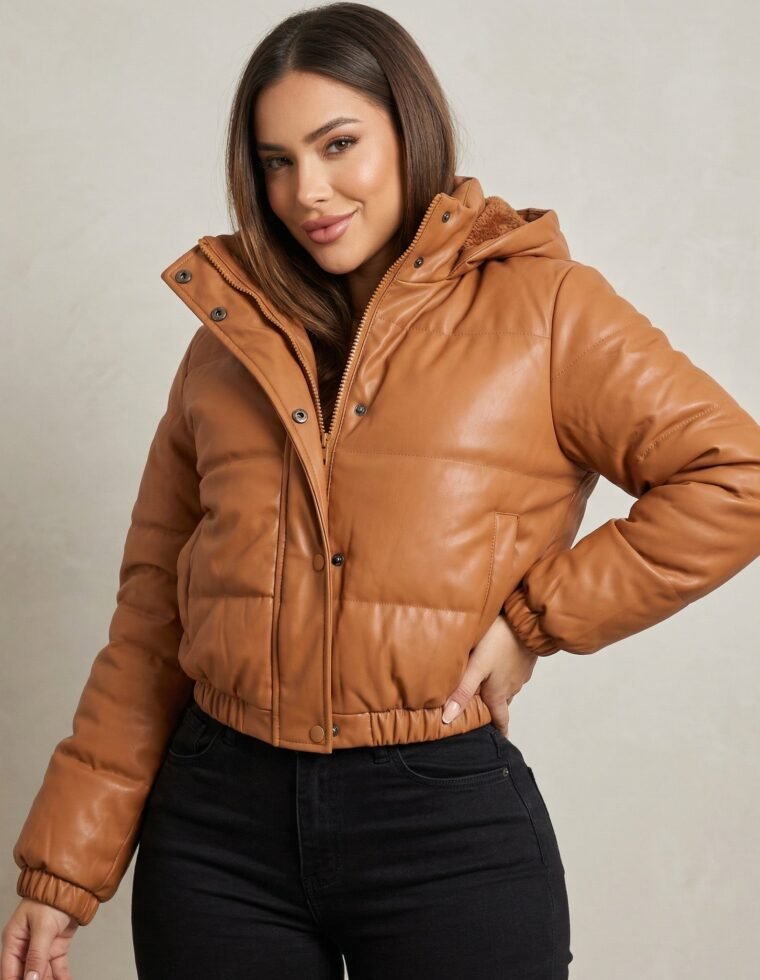 Puffa Ecocuero Camel: Estilo Crop, Urbana y Ultra Térmica - EBS5127