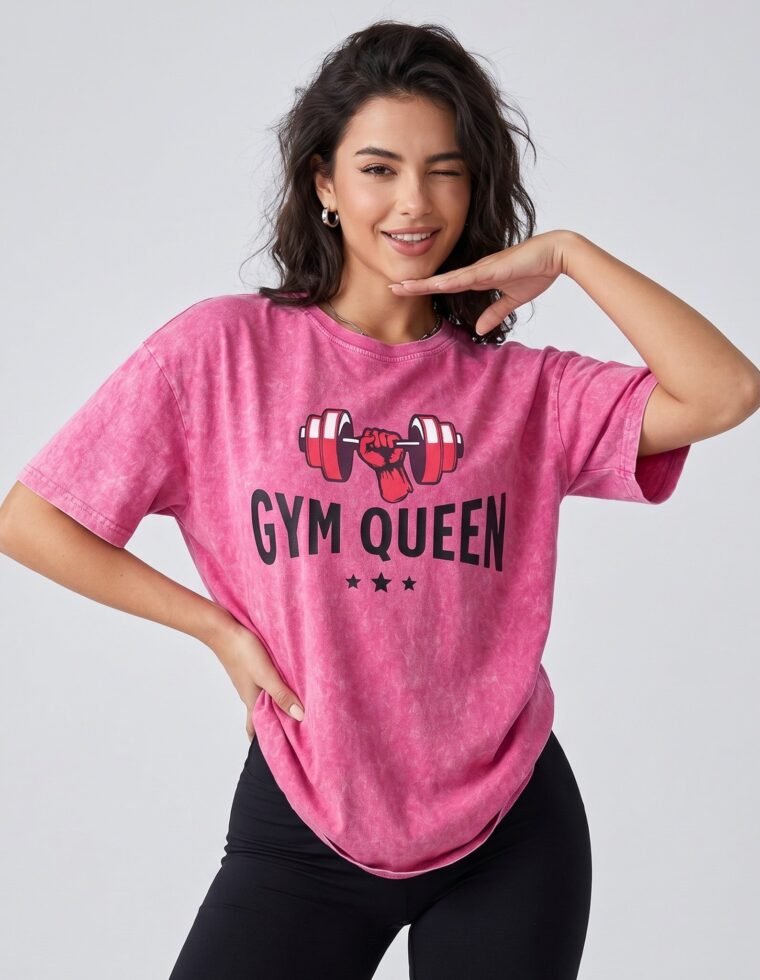 Polera Oversize Mujer Gym Queen - Look Retro Prelavada - A366