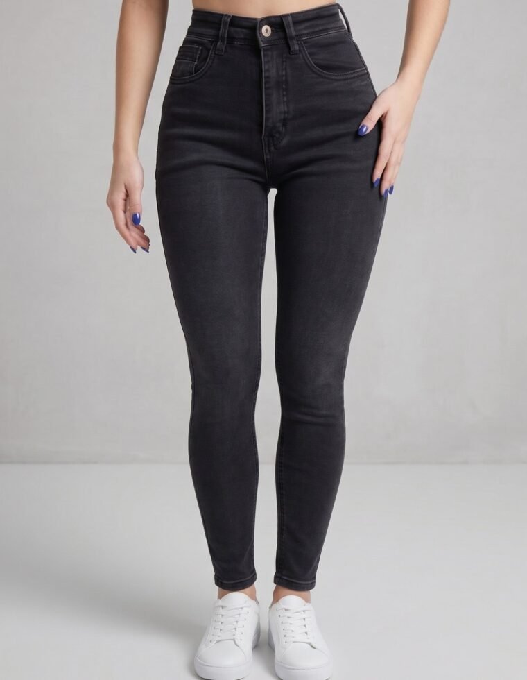 Pantalón Pitillo Negro Prelavado - Tiro Alto Fit Stretch - IMP5533