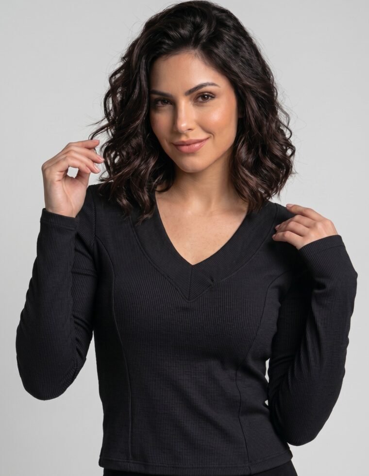 Polera Rib Pro: Cuello V, Moldeadora y Copas de Realce - YY635
