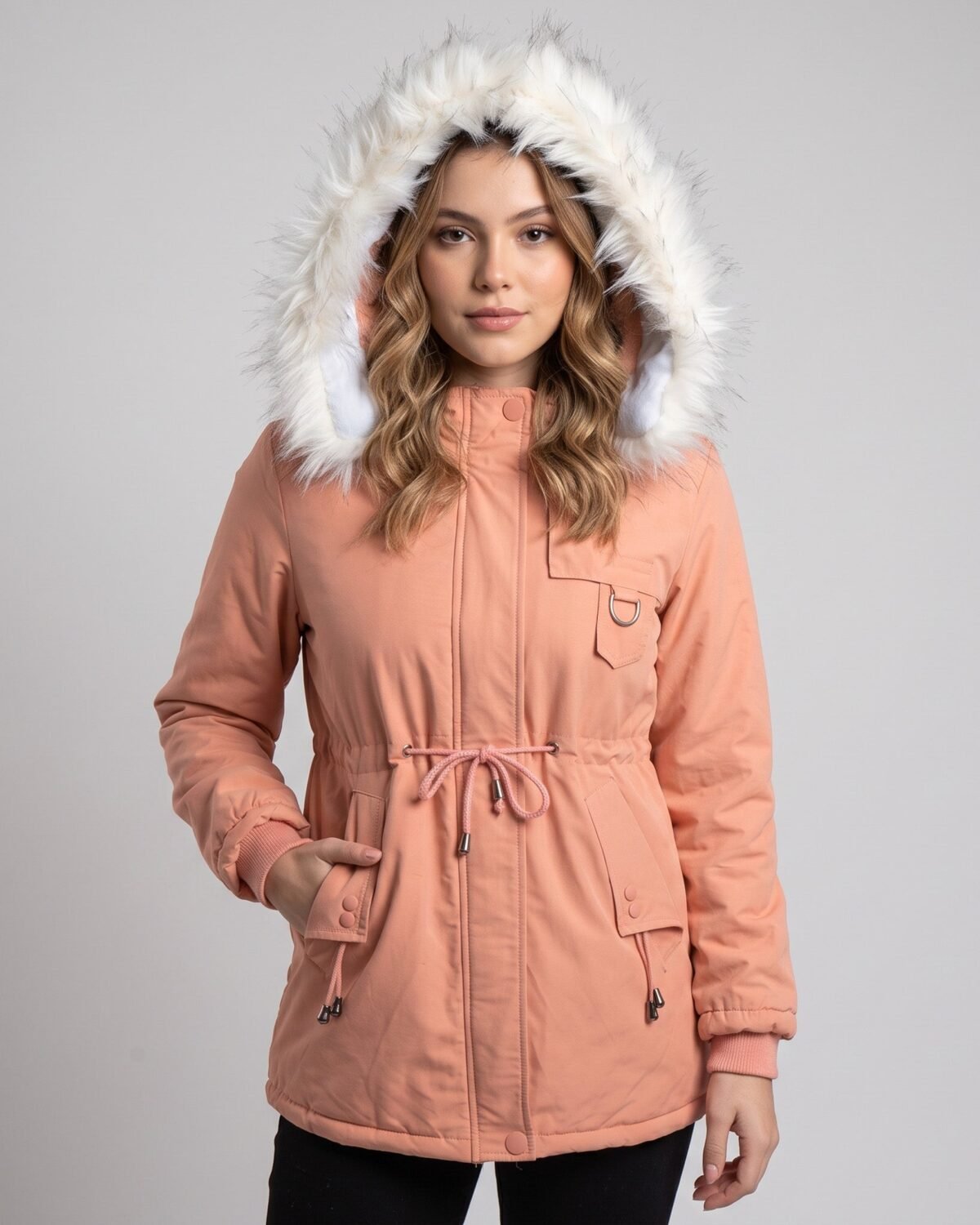 Parka con Capucha y Cintura Ajustable para Mujer - ENC1741