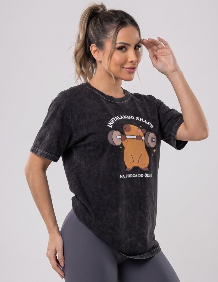 Polera Oversize Capybara - Vintage Gym Look Prelavada - A366