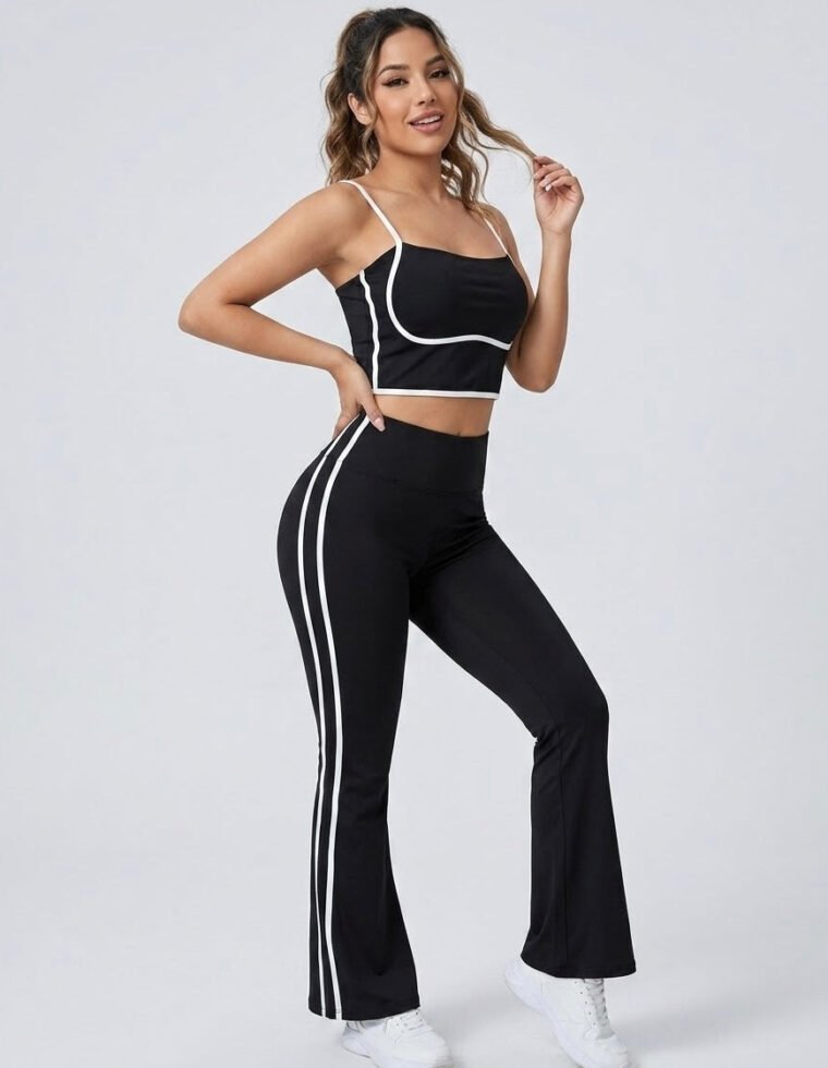 Conjunto Deportivo Mujer Top y Calza Flare Calidad Premium - YJ252