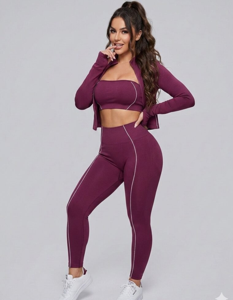 Set Deportivo 3 Piezas Mujer - Chaqueta + Calza + Strapless - YJ302